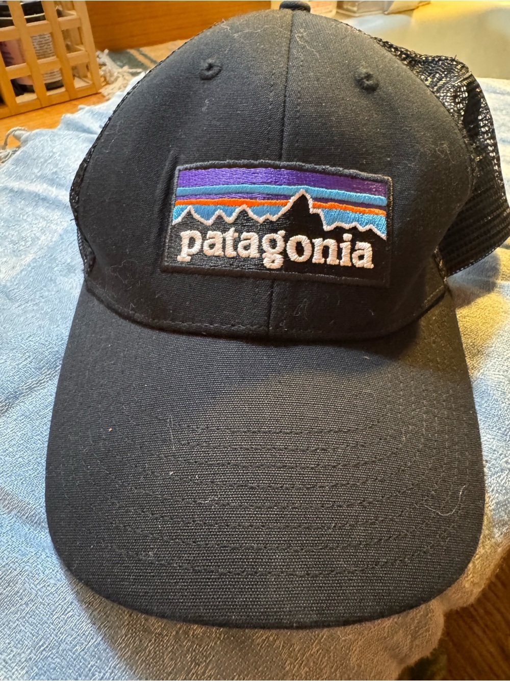 Patagonia Black Cap with Multicolor Embroidered Stripe